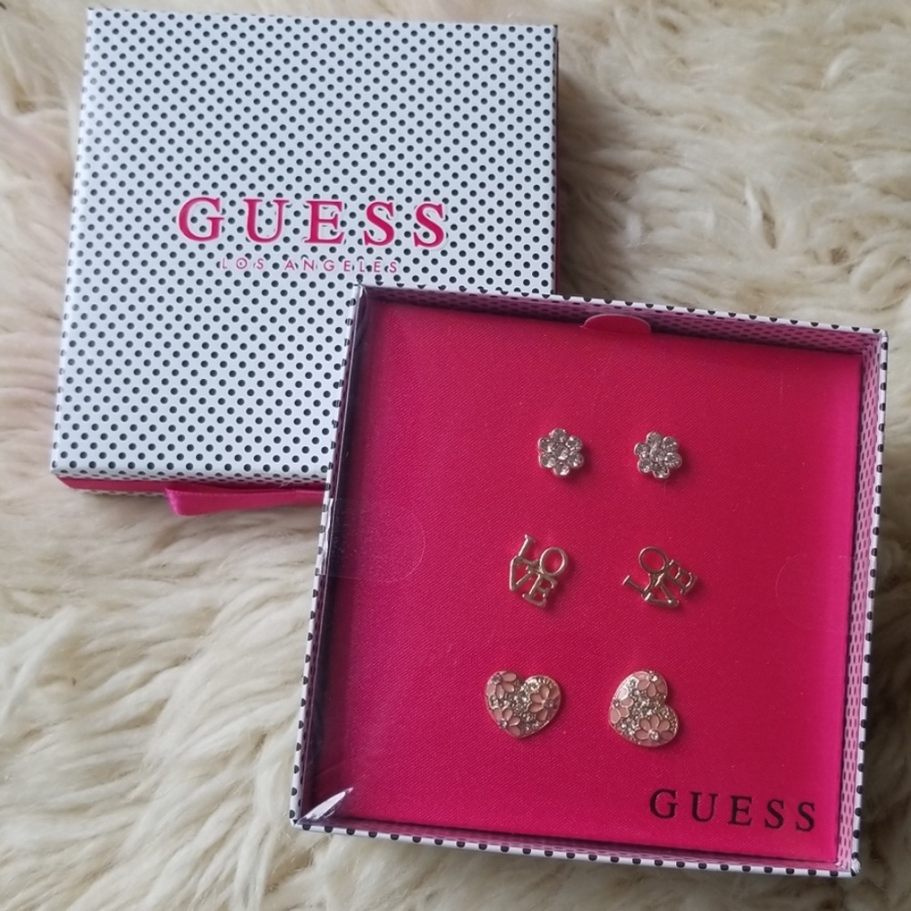 Guess Love Heart Earring Trio Set